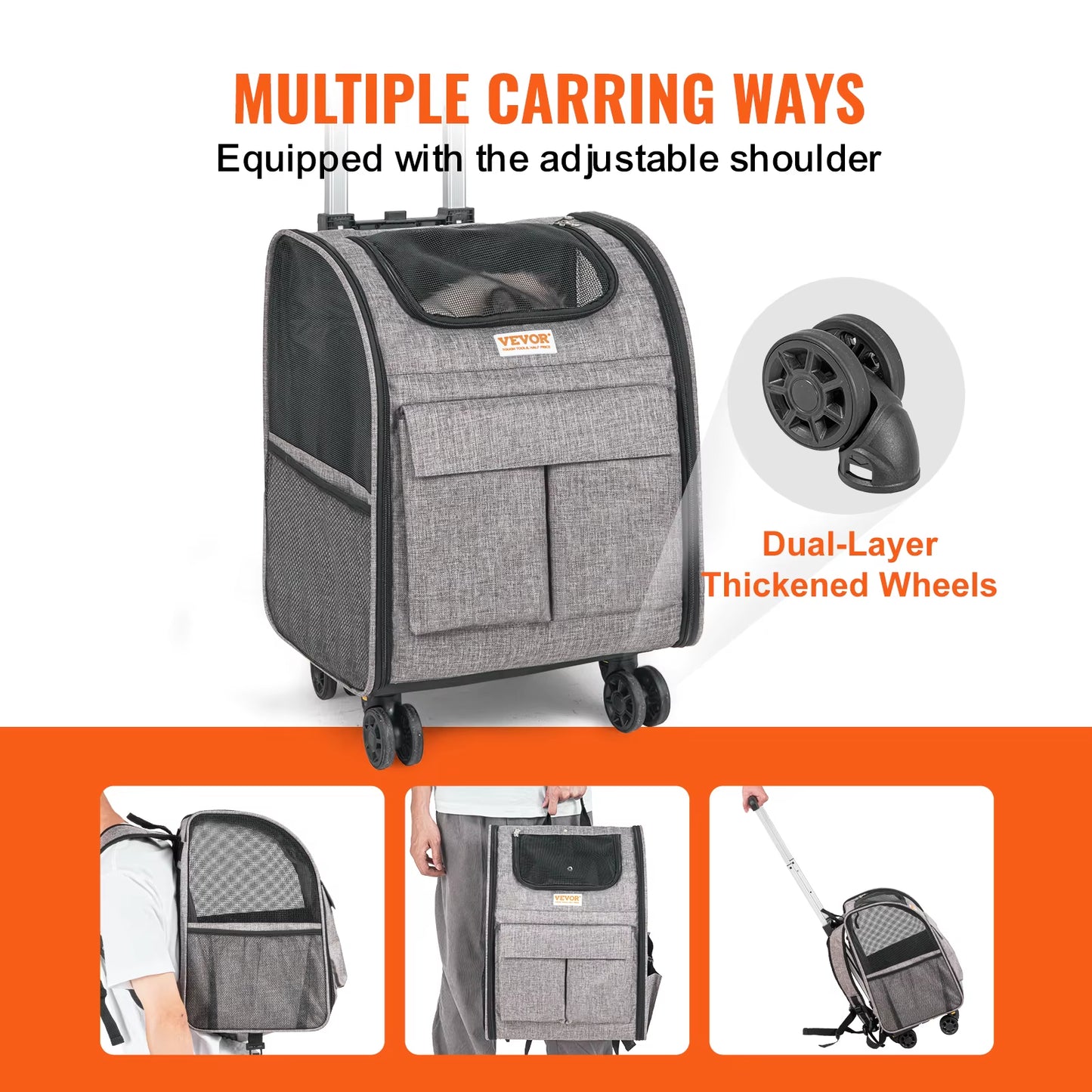 Ultimate Pet Cat Carrier Backpack with Wheels, Telescopic Handle & Shoulder Strap - Perfect for Travel!