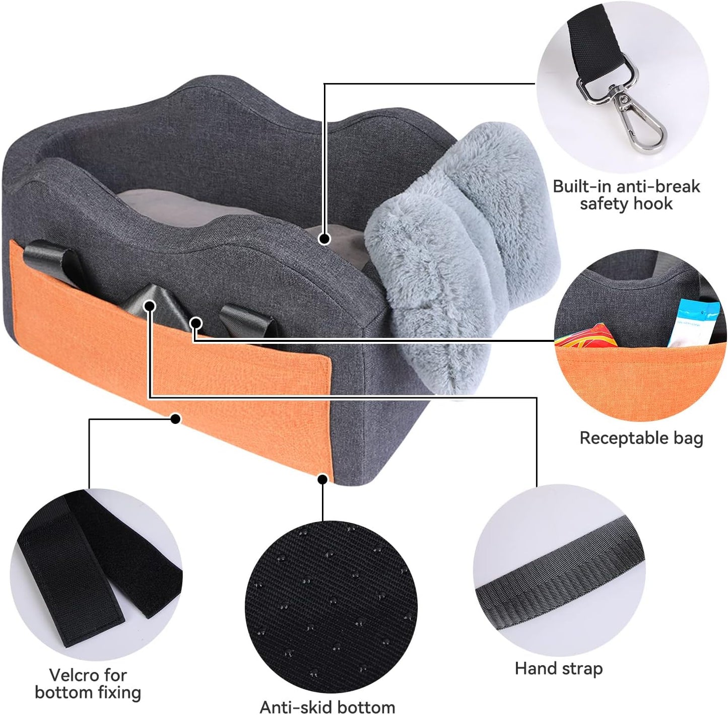 Cosy dark gray pet car seat for small dogs and cats