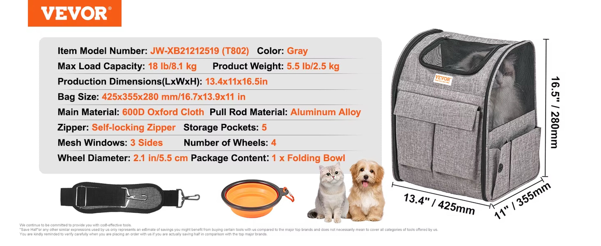 Ultimate Pet Cat Carrier Backpack with Wheels, Telescopic Handle & Shoulder Strap - Perfect for Travel!
