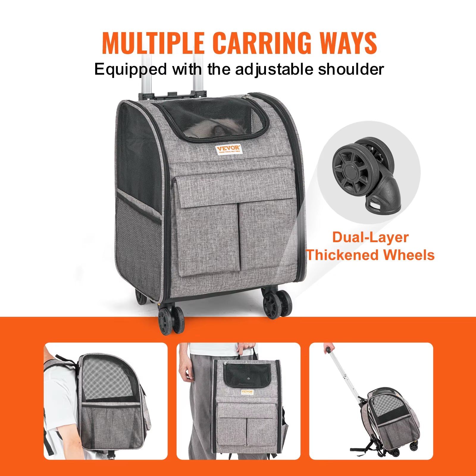 Ultimate Pet Cat Carrier Backpack with Wheels, Telescopic Handle & Shoulder Strap - Perfect for Travel!