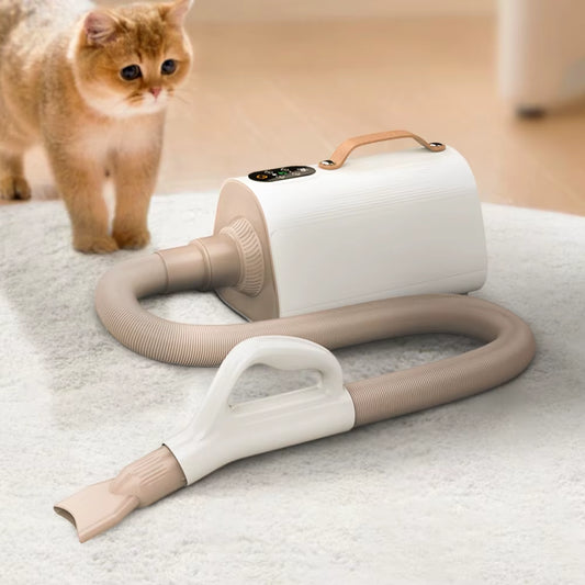 Professional pet hair dryer with adjustable heat settings for dogs and cats